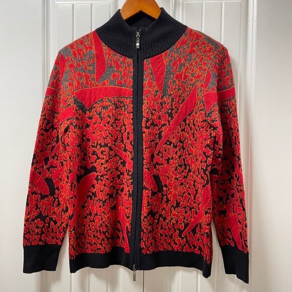 Vintage Red Black Wool Bomber Sweater Jacket Made in Italy - M - Picture 2 of 12